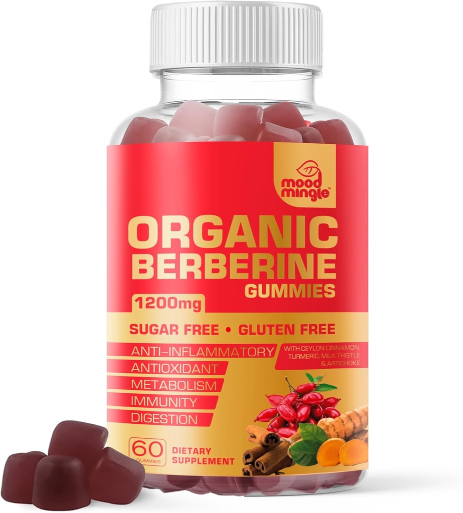 Berberine Supplement Gummies (1200 mg) med Ceylon Cinnamon, Turmeric, Melk Thistle & Artichoke - Sukkerfri, Glutenfri, GMP Kvalitet
