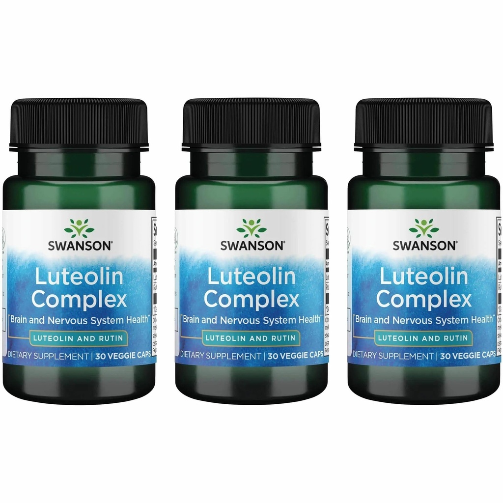 Swanson Luteolin Complex w/Rutin - Brain Support Supplement for å fremme hukommelse, humør og kognitiv helse - Naturlig formel for å bidra til å opprettholde nervesystemet - (30 Veggie Kapsler) 3 Pack