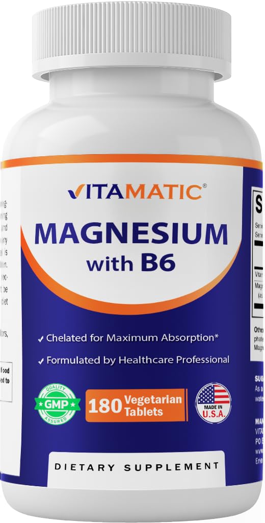 Vitamatisk magnesium med B6-180 Vegetariske tabletter (ubelagt) - Lagt til B6 for maksimal absorpsjon - støtter muskel, ledd og hjerte helse