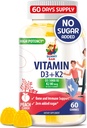 Sugar-fri vitamin D3 K2 Gummies 5000 IU - Immun & Bein støtte Gummies - vitamin D Gummy Supplement for voksne - høyabsorpsjon, Vegan, Halal, Glutenfri Chewable vitaminer