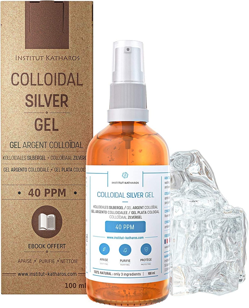 Pure Colloidal Silver Gel 40 PPM • 100% naturlig og bare 3 ingredienser • Optimal tekstur og absorpsjon (Better enn kremer) • Amber Glass og ultra-Praktisk pumpe • Ebook Inkludert • Institut Katharos