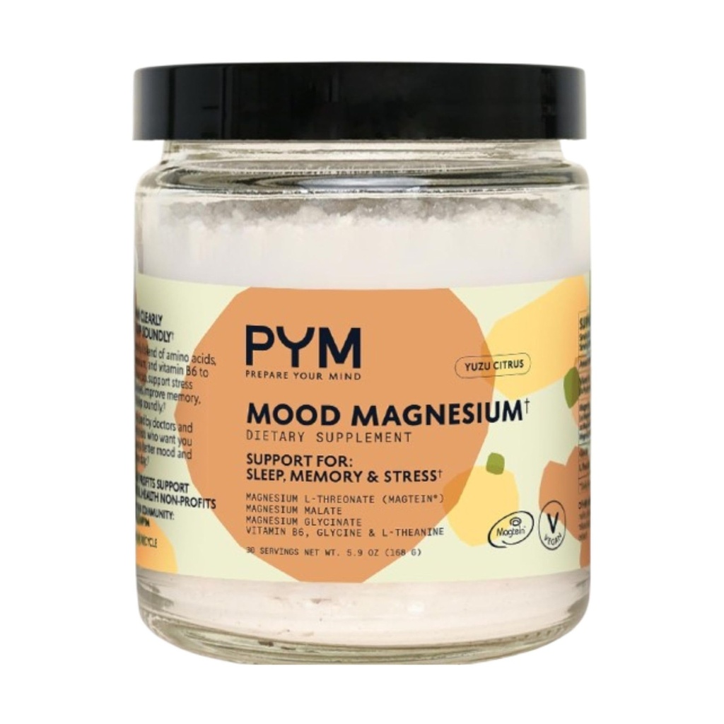PYM Mood Magnesium pulver (30-servinger) Magnesium glykinat, L-treonat og malat pulver | Aid & Mood Support Supplement for stress