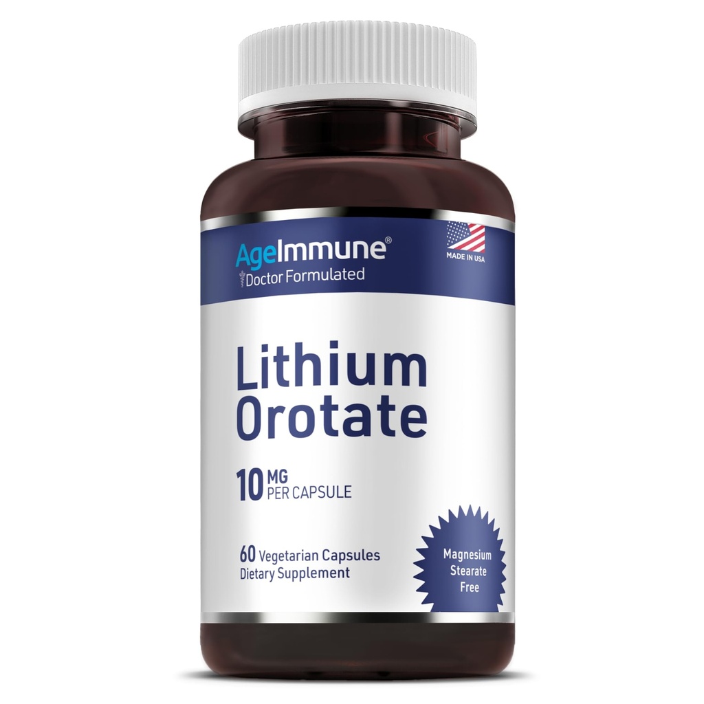 Litium Orotat Supplement 10 mg, 60 vegetariske kapsler. Støtter hukommelse og emosjonell velvære. Magnesium Stearate gratis kosttilskudd. (1)