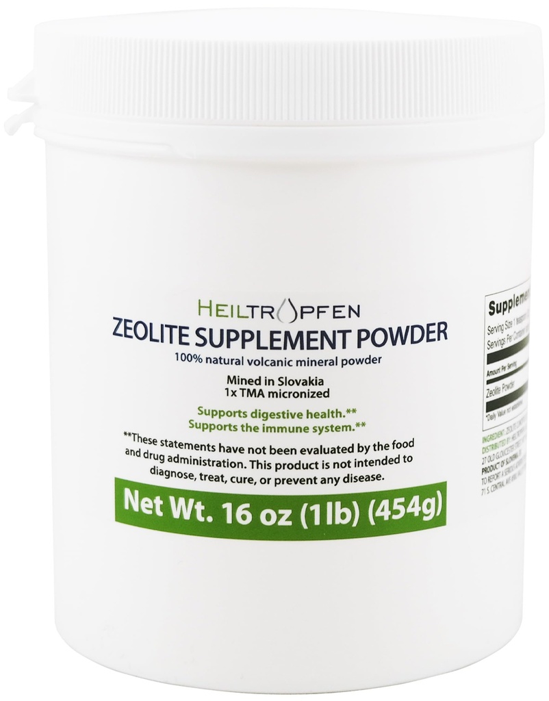Heltropfen Zeolitt pulver | Kosttilskudd 1 pund - 454 g | Detox | Clinoptilolit 94+-3% | Aktivert | Naturlig Mineral Støv | Ultra FINE Mindre-Than 2 μm