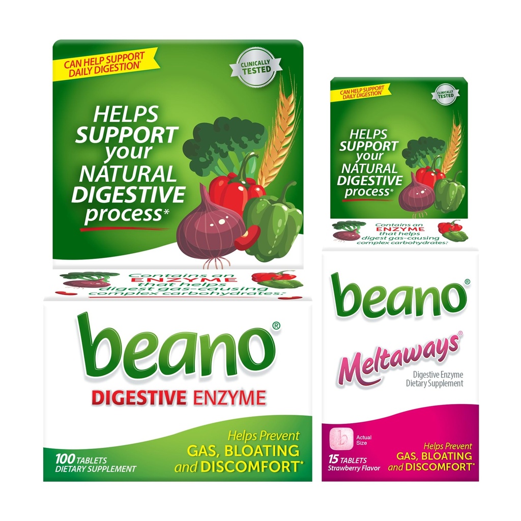 Beano Extra Styrke 100ct & beano Strawberry Meltaways 15ct