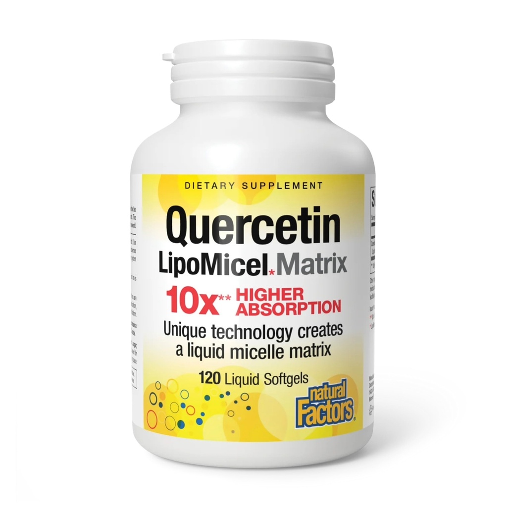 Naturlige faktorer Quercetin LipoMicel Matrix - støtter immun helse og kavaleri helse - Antioksidant støtte Supplement med svært absorberbar Quercetin - 120 Softgels (120 serveringer)