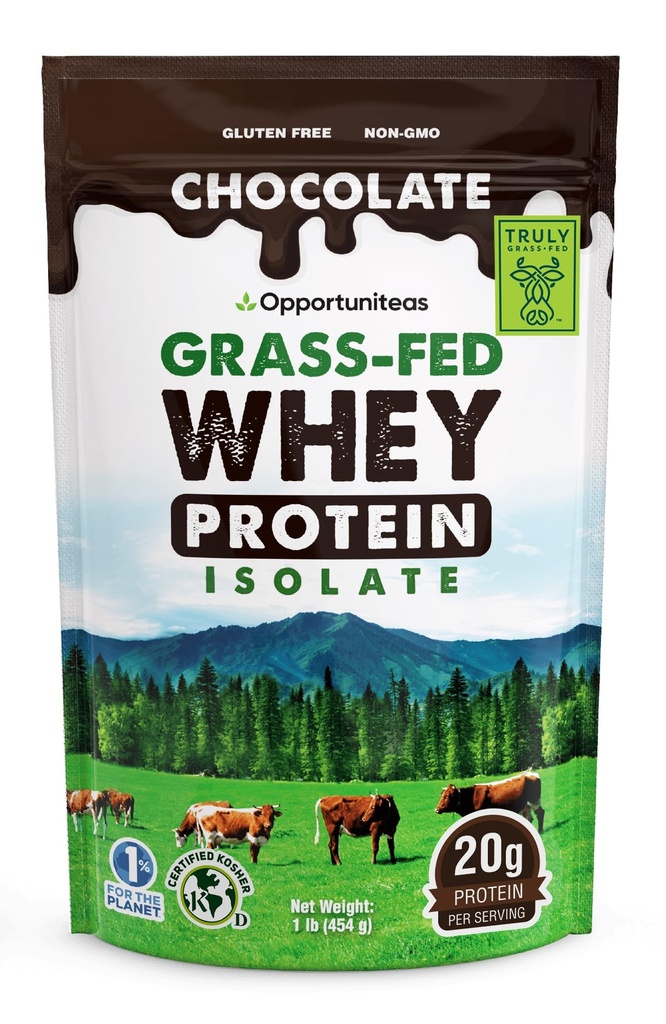 Opportuniteas Grass Fed Sjokolade Whey Protein Isolate pulver - 20g Protein pulver uten kunstige søtningsmidler, hormon-fri Happy Cows, ikke GMO - 1lb