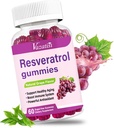 Høy renhet Resveratrol Gummies, 98% Trans-Resveratrol med Quercetin, Coq 10, Vitamin C, Reservatrol Supplement for antioksidant, Anti-Aging, 60 Gummies