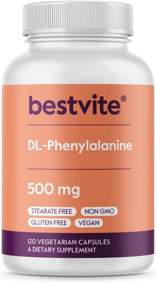 BESTVITE DL-Phenylalanin 500mg (120 vegetariske kapsler) - Ingen stearates - Ingen fillers - Vegan - Glutenfri - Ikke GMO