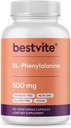 BESTVITE DL-Phenylalanin 500mg (120 vegetariske kapsler) - Ingen stearates - Ingen fillers - Vegan - Glutenfri - Ikke GMO
