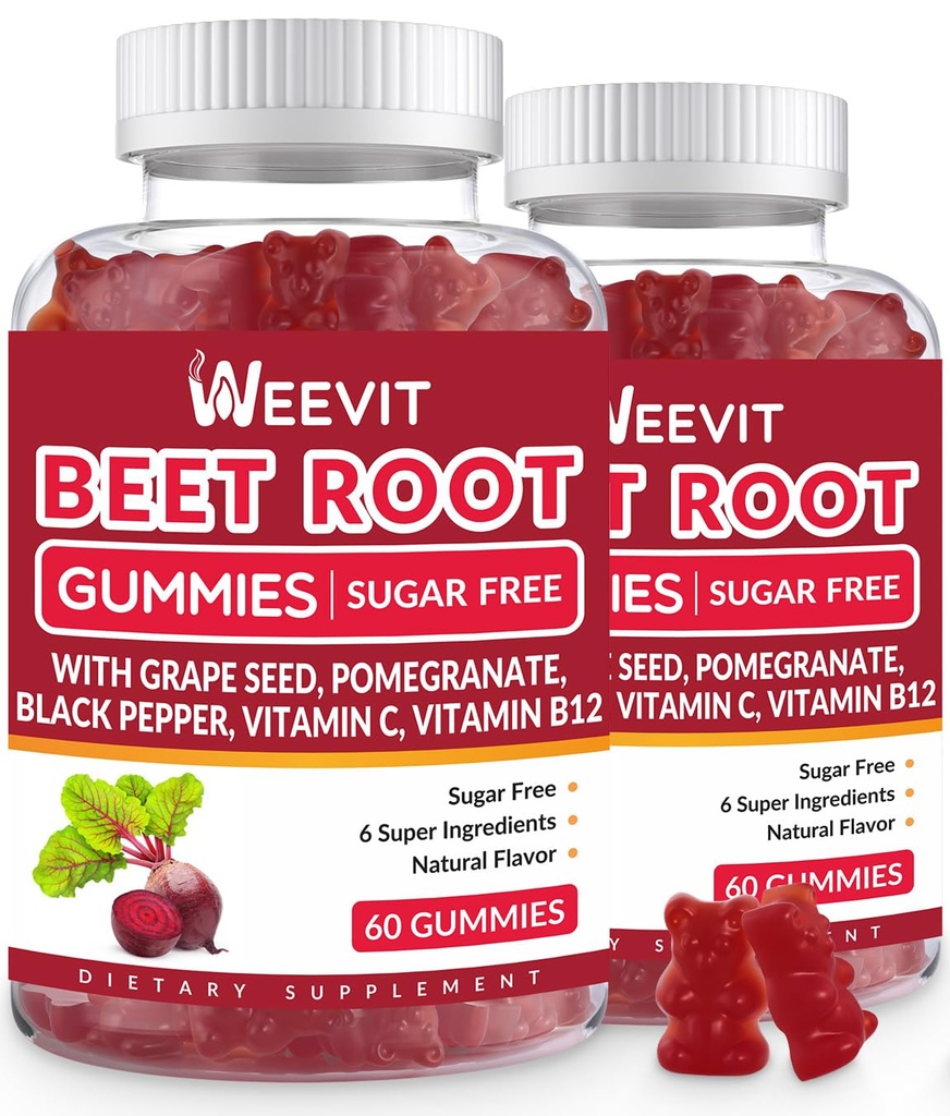 Beet Root Gummies, Nitric Oxid Supplement for menn kvinner Organic Beet Gummy med kornfrø, Pomegranate, Svart Pepper, vitamin C, B12