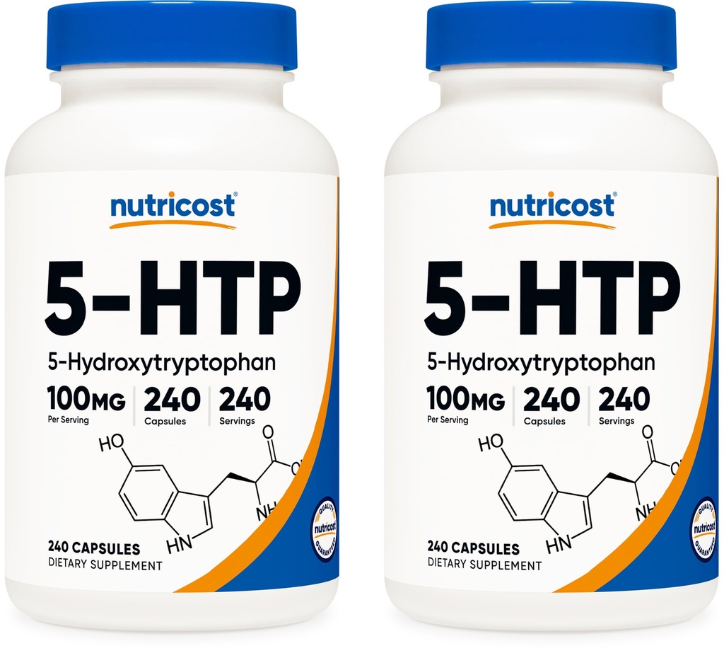 Nutricost 5-HTP 100mg, 240 Vegetariske kapsler (5-hydroxytryptophan) - Ikke-GMO & Glutenfri (2 flasker)