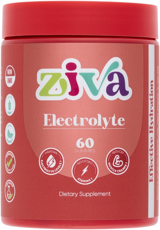 Ziva Electrolyte Gummies – Hydration og energistøtte for rask rehydrering – Elektrolytter for atleter, løpere og aktive livsstiler – 60 greve