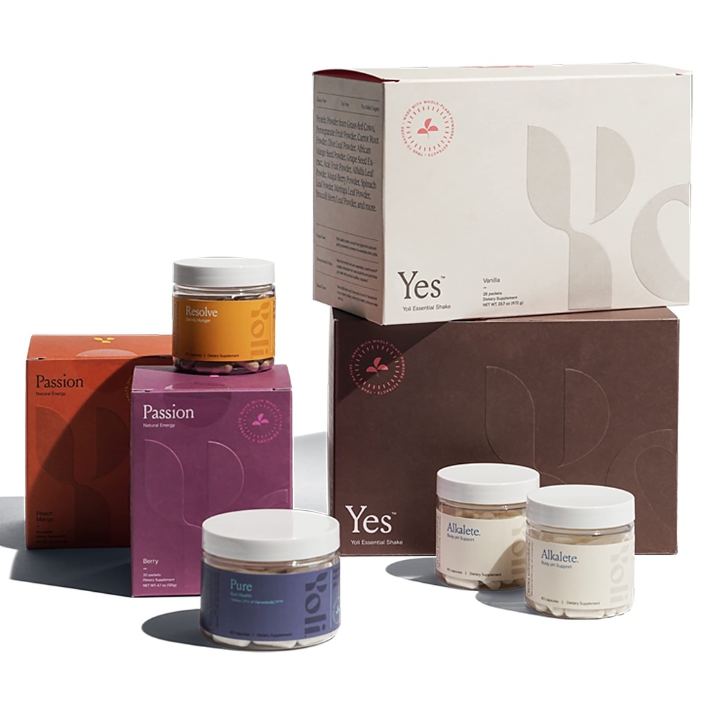 Yoli® Transformasjonssettet inkluderer YES, Passion, Alkalete, ren, løse og det bedre kroppens system 28-dagers T-Kit (Flavors Vary)