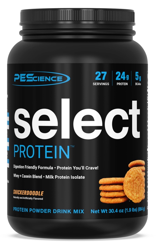 PEScience Velg Proteinpulver, Whey og Casein Blanding, Rent Proteinpulver for kvinner og menn, Lav kalori, Lavkarbohydrat, Keto Vennlig, Glutenfri - Snickerdoodle - 27 Serveringer
