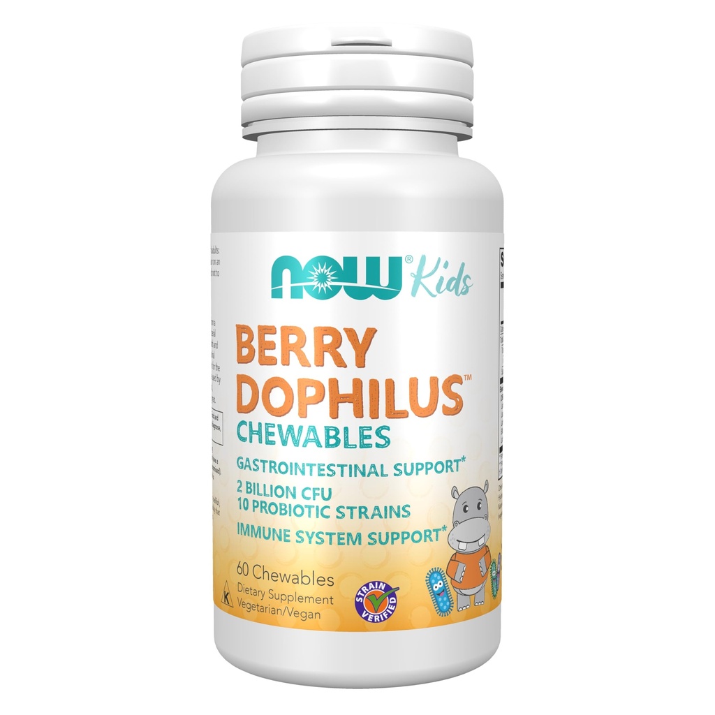 NU Mattilskudd, BerryDophilusTM med 2 milliarder, 10 Probiotiske Strains, Xylitol søtet, Strain Verifisert, 60 Chewables, emballasje kan variere