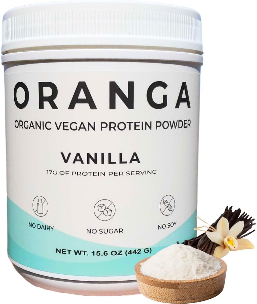 Organisk plantebasert - Ris, Pea, Pumpkin Seed Protein Powder - Vanilla - Digestive Enzymer Inkludert, Ingen tilsetningsmidler, Dairy-free, Soja-fri, Keto-vennlig, Glutenfri, Ikke-GMO - 17 Services (442g)