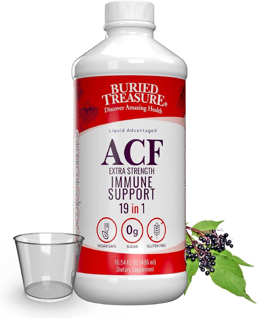 Begravet skatt ACF ekstra styrke immunstøtte, 16 oz. med dose Cup, vitaminer og urter, diett immunforsvar øker supplement