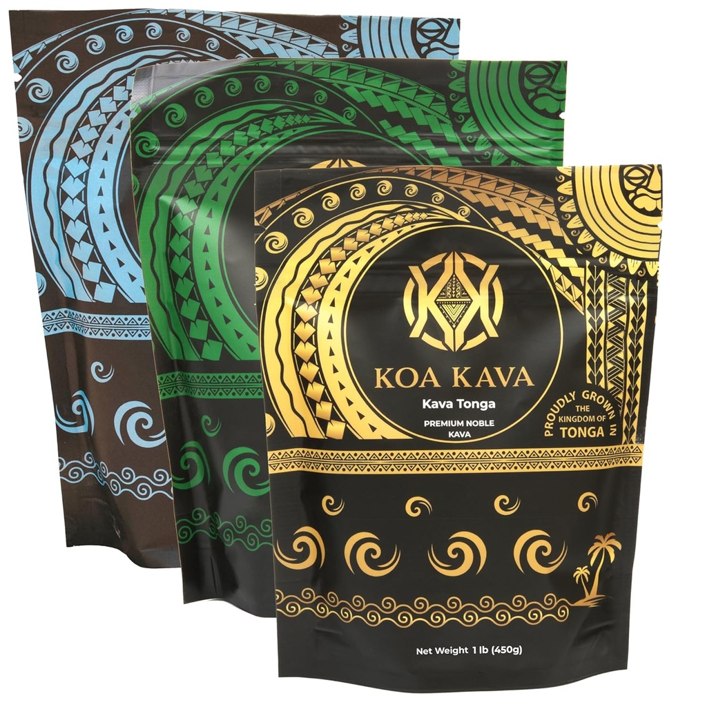 1 pund Koa Kava Bundle med Premium Tongan, Fijiansk Waka og Vanuatu Waka Kava Root Powder