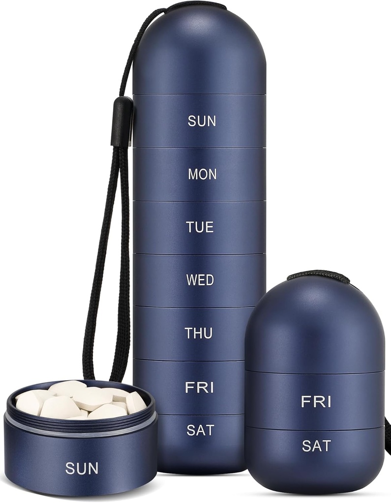 Zannaki Metal Moisture bevis ukentlig Pille Organizer, Stackable Aluminum Alloy BPA Gratis reiseturer Vandtett og stor sammenligning til å holde piller, vitaminer, fiskeolje, kosttilskudd