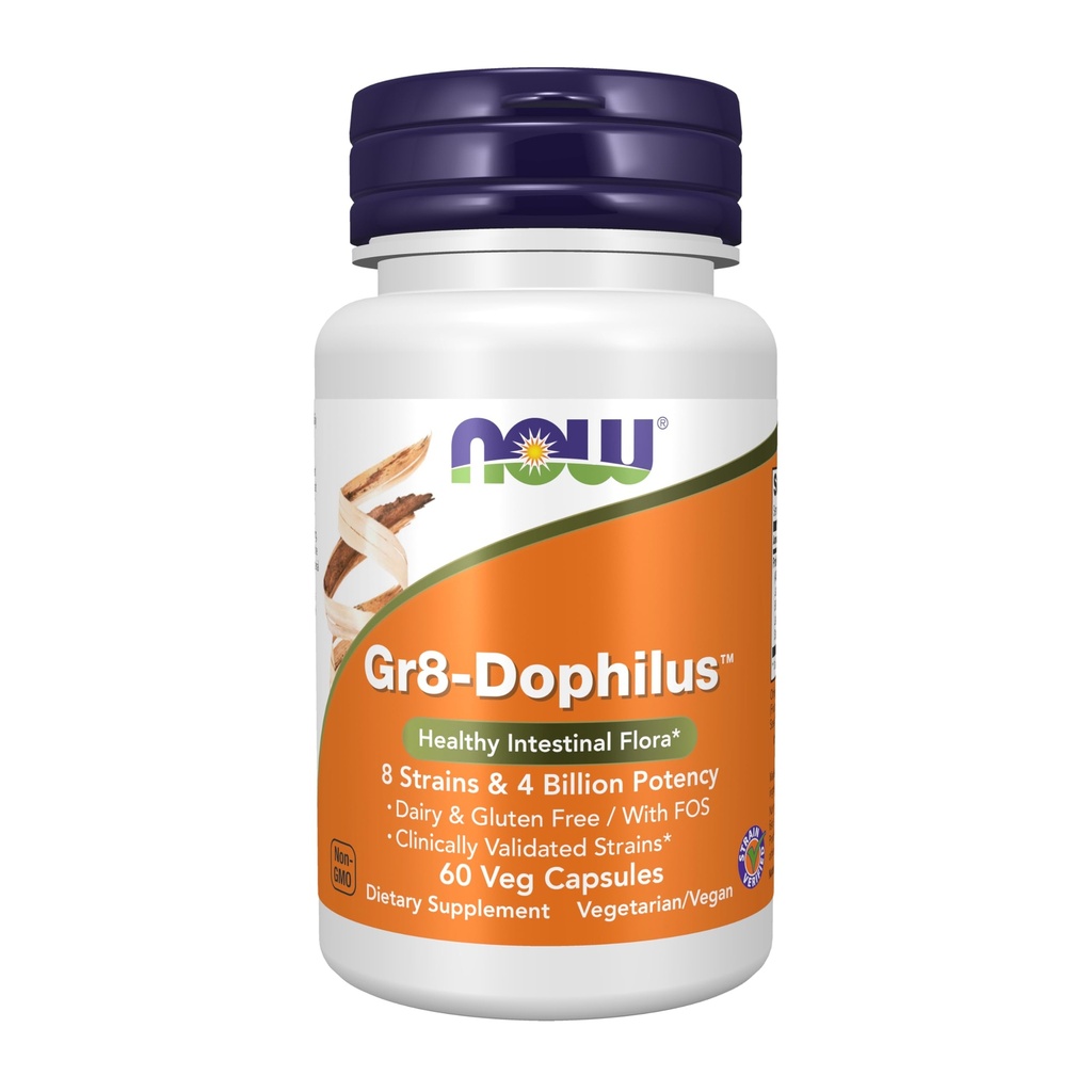 NU Mattilskudd, Gr8-Dophilus TM med 8 Strains & 4 milliarder Potens, hyllestabil, 60 Veg Kapsler