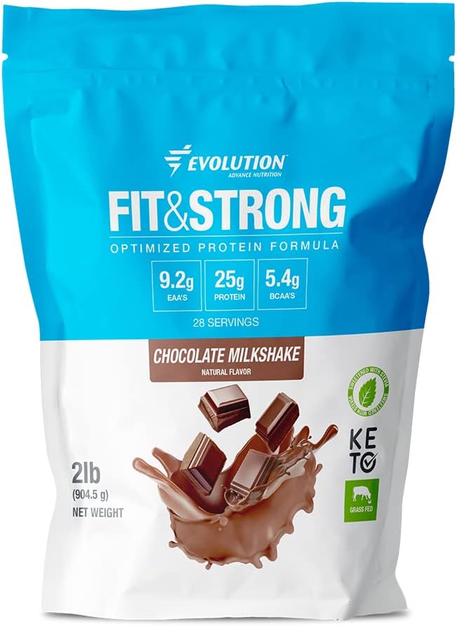 Evolution Advance Nutrition Fit & Strong - ren Whey Protein Powder med BCAA, 100% Grass-Fed, rask absorbering og rask sammensmelting for optimal muskelgjenvinning, naturlig flavor – 2 pund (Chokolate)