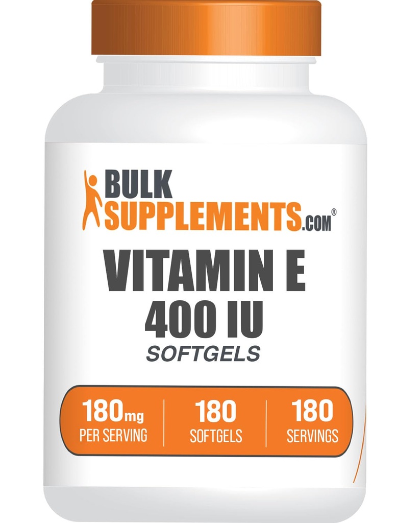 BulkSupplements.com Vitamin E 400 IE Softgels - vitamin E Supplement, som D-Alpha-Tocopherol, Antioksidanter - Glutenfri, 1 Softgel per servering, 180 Count (Pack of 1)