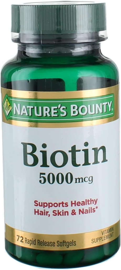 Naturens Bounty Super Potency Biotin 5000mcg - 72 mykgels (Pack of 2)