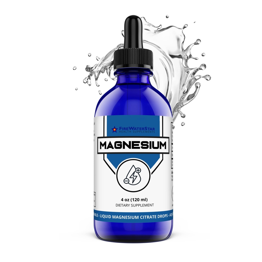 FWS Magnesium Citrat flytende dråper for voksne og barn, ren magnesiumcitrat, organisk, ikke-GMO, Vegan, støtter søvn rolige energimuskler nerver, enkel justerbar dosering, 4 måneders forsyning, 4 oz