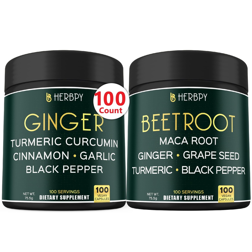 Bundle 5in1 Ginger Supplement & 6in1 Beet Root Capsules - Støtter hjerte helse, immun og digestiv
