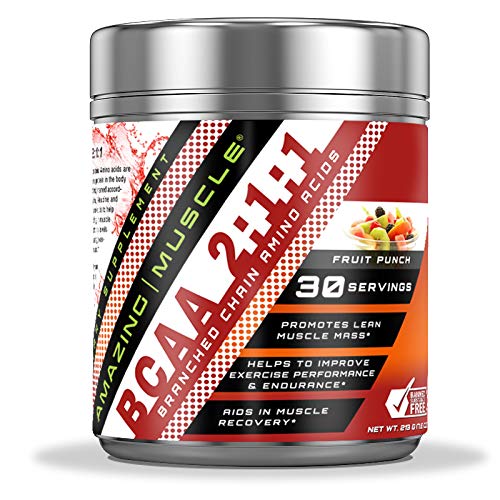Amazing Muscle BCAA 2:1:1 grened kjede Aminosyrer Supplement | 6000 Mg Per Serving | Fruit Punch Flavor | 30 Serveringer