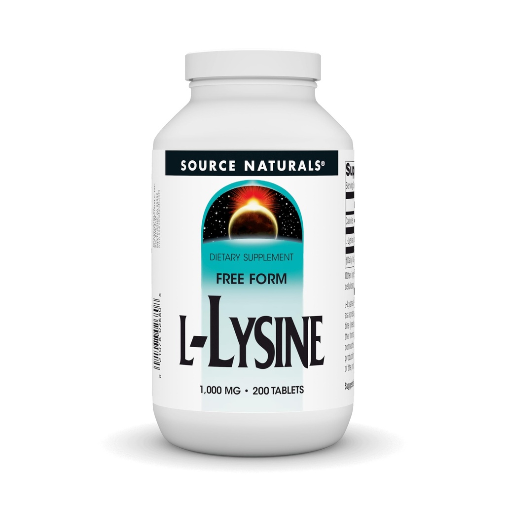 Kilde Naturals L-Lysine gratis form, 1000 mg - Aminosyre Supplement støtter energiformasjon og kollagen - 200 tabletter