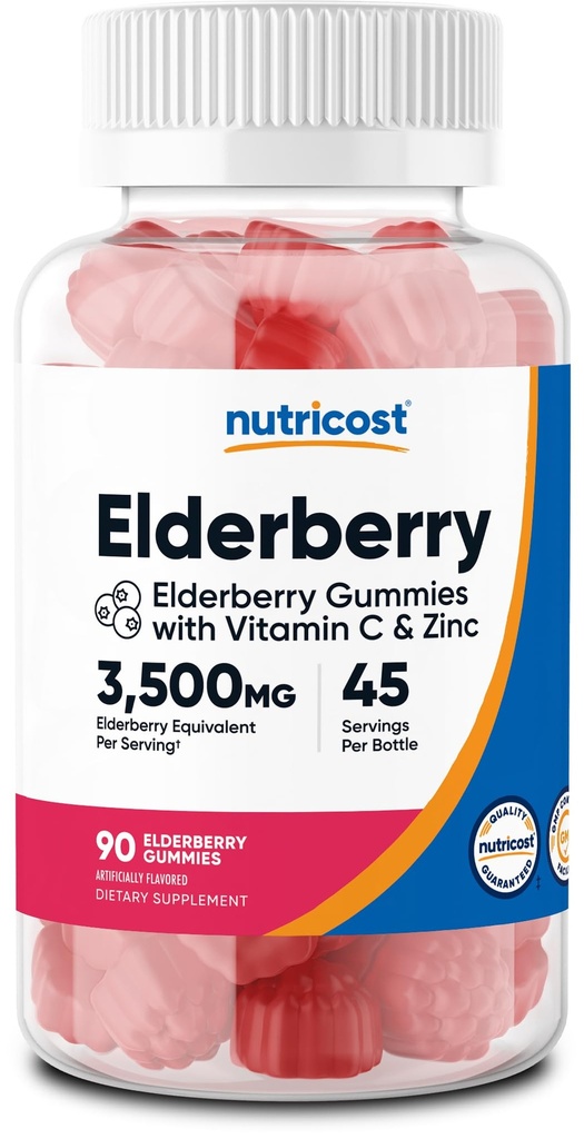 Nutricost Elderberry Gummies med vitamin C & Zink 90 Gummies - Glutenfri, Vegetarisk