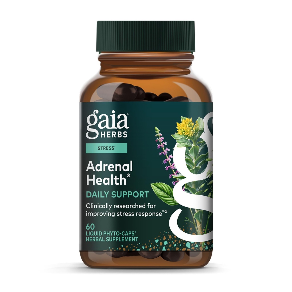 Gaia Herbs Adrenal Helse Daglig støtte - Herbal Supplement med Ashwagandha, Holy Basil & Schisandra - Hjelpe opprettholde sunn energi og stress nivåer* - 60 Vegan flytende pyto-kapsler (60-dagers forsyning)