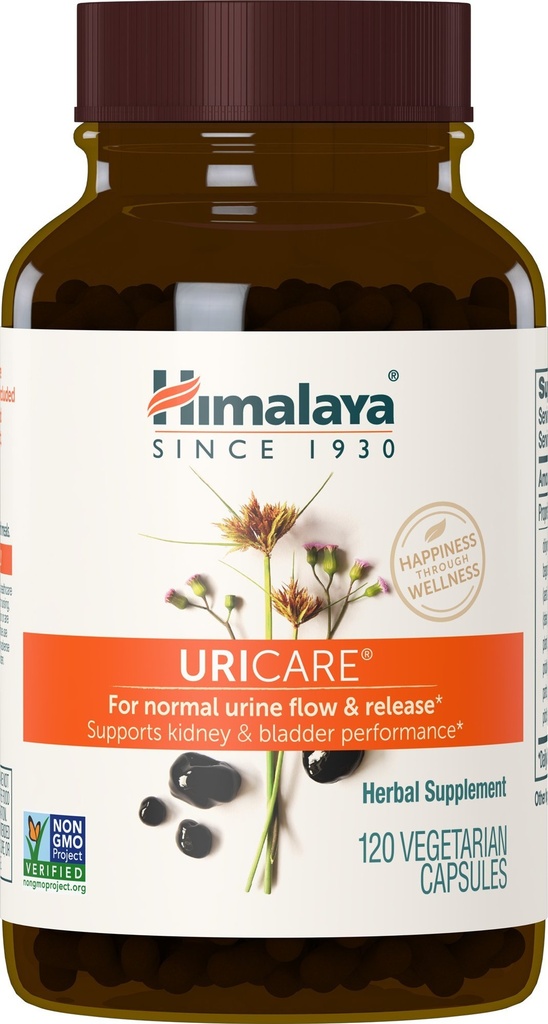 Himalaya UriCare – Herbal Njur & Blader Støtte med Shilajeet, Didymocarpus & Pasanabheda – Fremmer Urin Tract Helse & Komfortabel Urin Flow – Ikke-GMO, Glutenfri, Vegetarisk – 120 Kapsler