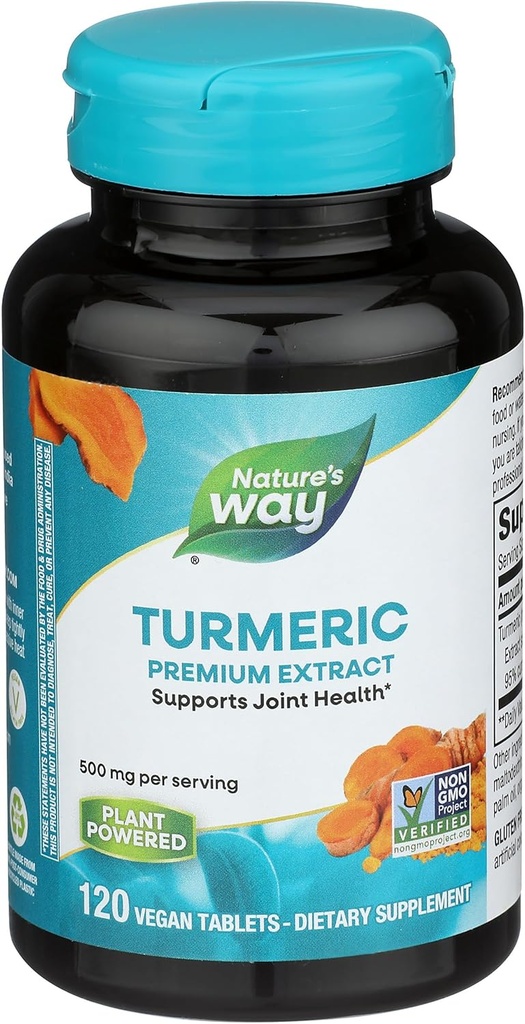 Naturens måte gurkemeie premium ekstrakt - støtter felles helse* - ikke-GMO prosjekt verifisert - 500 mg per servering - Joint Supplement gurkemeie tabletter* - Glutenfri - 120 tabletter