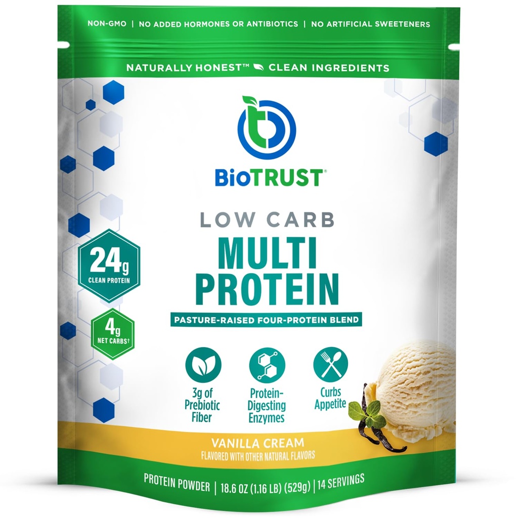 BioTroad Low Carb Protein Powder - Naturlig og Delicious Whey & Casein Blend fra Grass-Fed Hormone Free Cows - Ikke GMO, Soya Gratis, Glutenfri, Hormone Gratis (Vanilla)