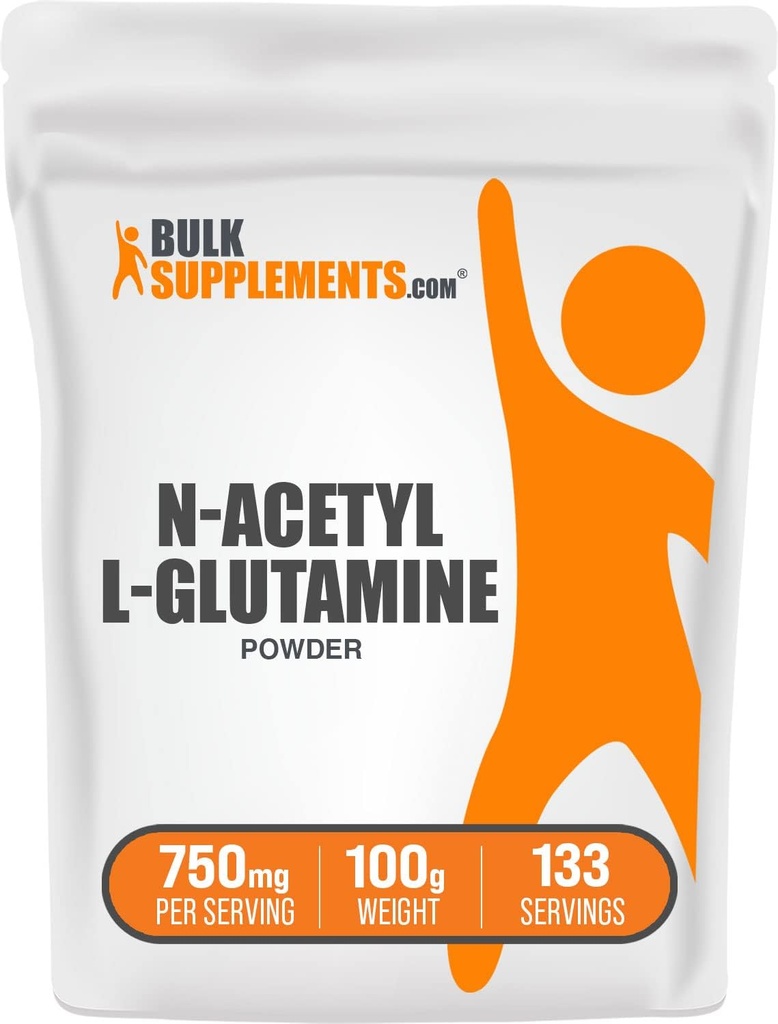 BulkSupplements.com N-Acetyl L-Glutamine pulver - Glutamin Supplement, L Glutamin pulver, Gut Helse & Recovery - Glutenfri, 750 mg per servering, 100g (3.5 oz) (Pack of 1)