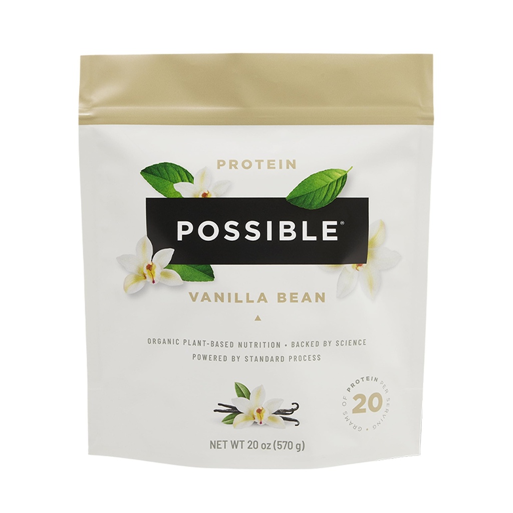 Protein pulver vaniljebønne - 20 g vegansk, plantebasert proteinblanding - ikke-GMO, ikke-dampende, glutenfri - 3,5 g BCAA - 9 essensielle aminosyrer - 15-dagers forsyning - 1 pose, 15 Services