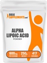 BulkSupplements.com Alpha Lipoic Acid pulver - ALA Supplement, Antioksidant Supplement - Glutenfri, 600 mg per servering, 250g (8,8 oz) (Pack of 1)
