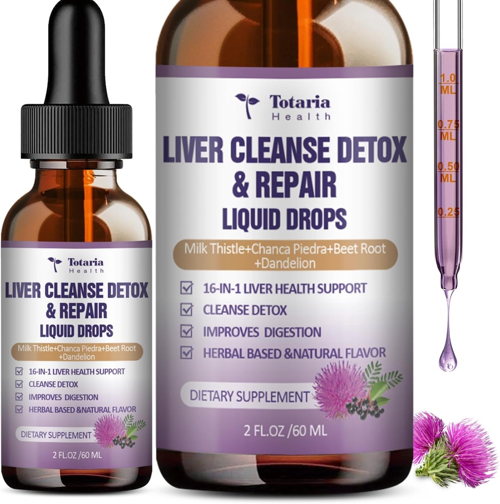 Liver Cleanse Repair Liquid,1100mg Melke Thistle Supplement Dandelion Root og 16+ Urter for Liver Support Active Liver Health Formula Ingen Sukker Vegansk Ikke-GMO og All-Naturlig
