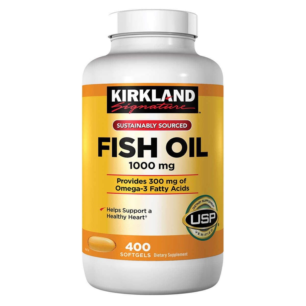 Kirkland Signatur Natural Fish Oil 1000 mg med 300 mg Omega-3 - 400 ct (pakke på 2)