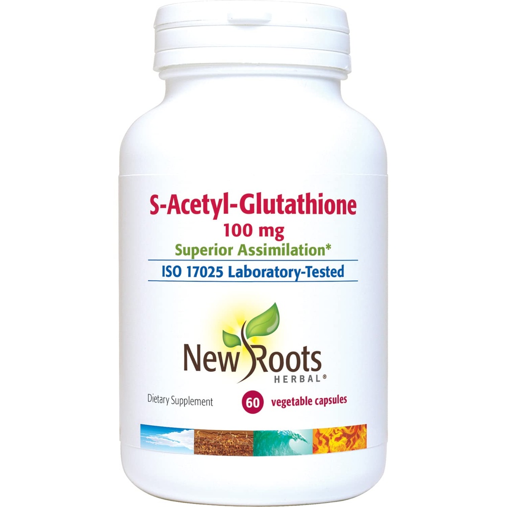 NEW ROOTS HERBAL S-Acetyl-Glutathione, 100 mg Superior Assimilation ® Sunn Aging & Immunity Support (60 Veg Caps)