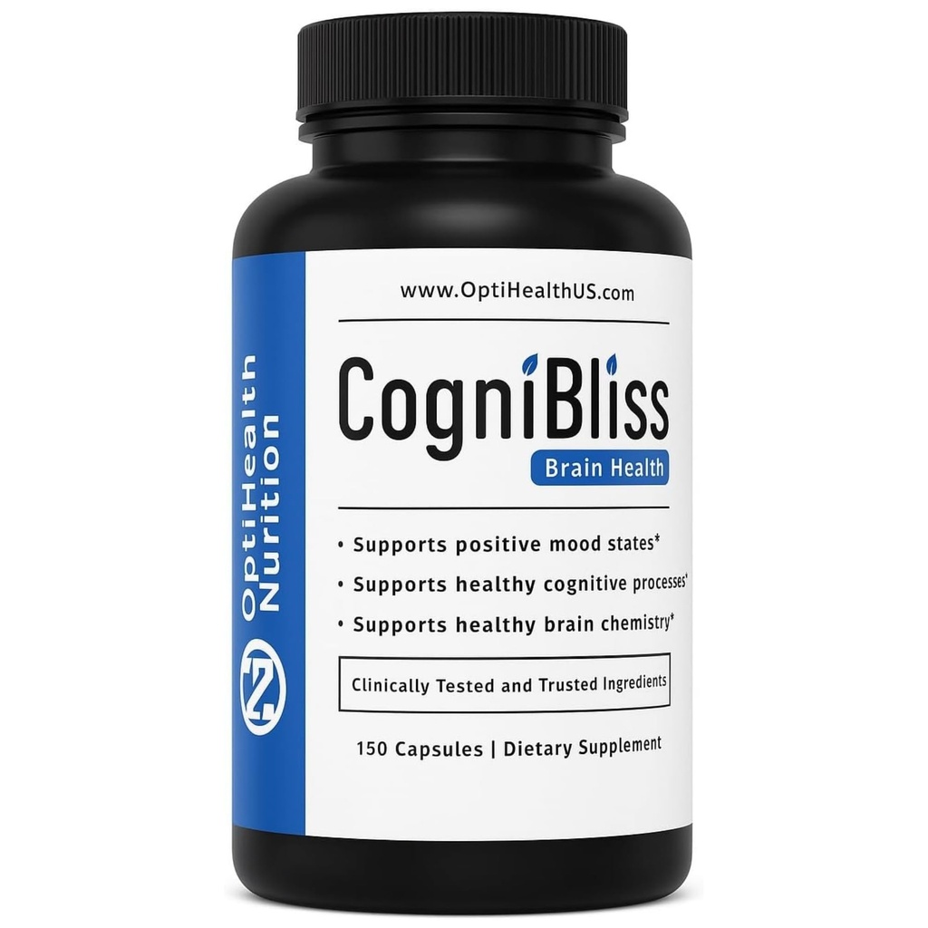 OptiHealth Nutrition® CogniBliss™ Nootropic Brain Supplement, PhD-Formulated with Citicoline, Mucuna Pruriens & Vitamin B6, Supports Memory, Focus & Cognitive Function, 30-Day Supply