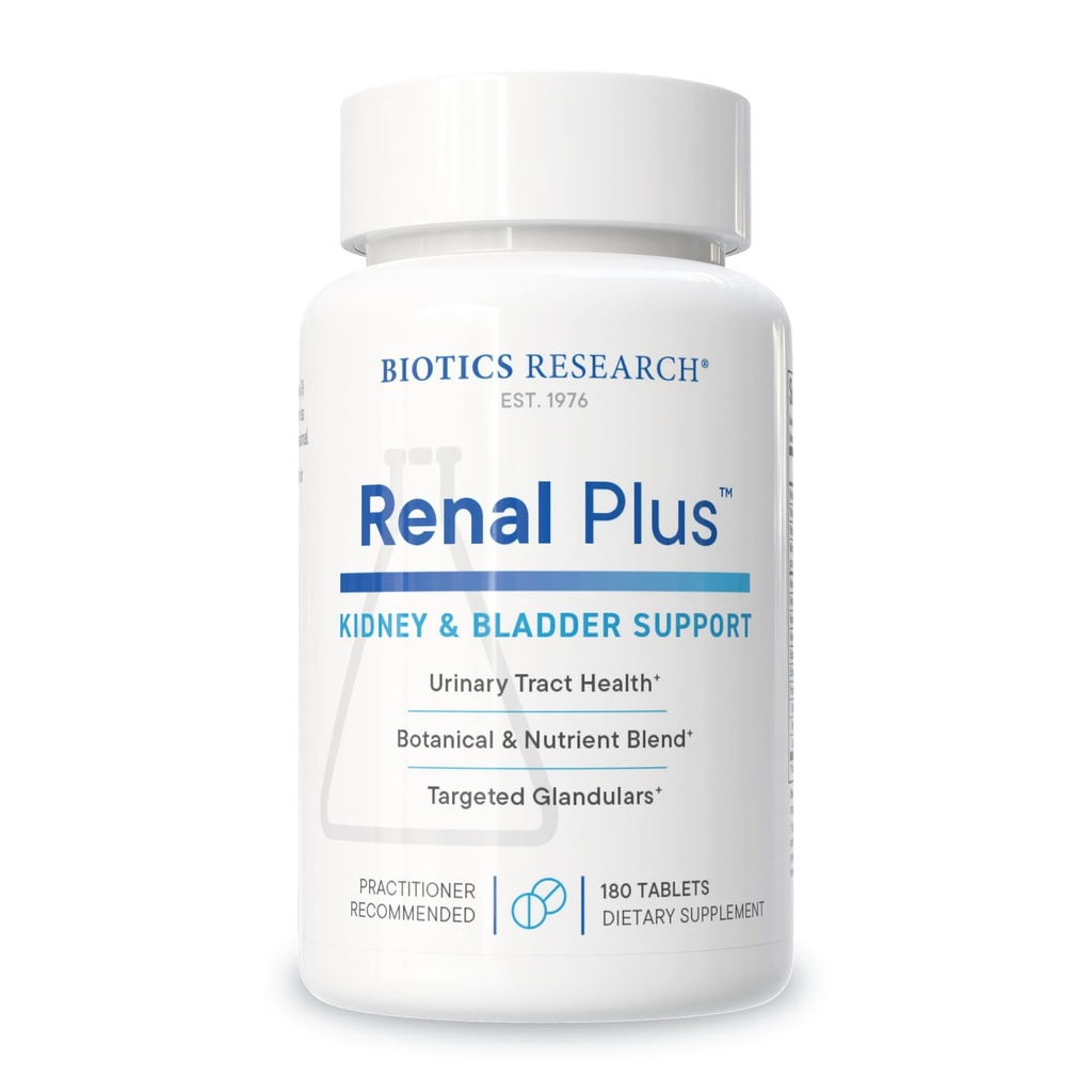 Biotikk Research Nyre Plus – Botanisk, glandulær og ernæringsmessig støtte for optimal nyrefunksjon. Nyre Helse og støtte urologisk funksjon – Ulva ursi, Buchu Leaf, Echinacea, Cranberry–180Tabs