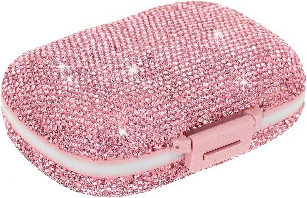 Søt Pille Organizer Lille Bling Pille tilfelle for Purse Medicine Vitamin Container Holder Daily Pille Box Container for kvinner reise medisin Kit (Pink)