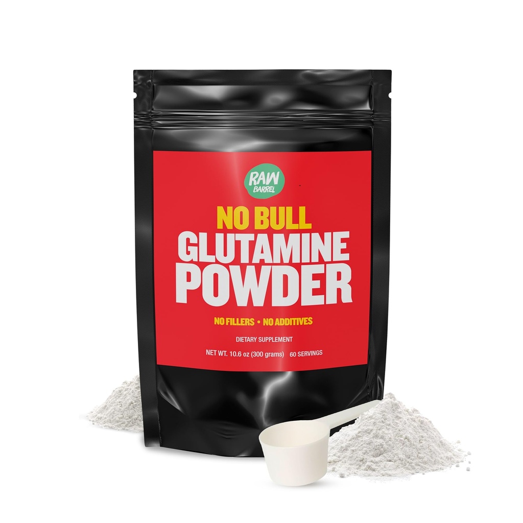 \"No Bull\" L-Glutamin pulver - ikke-flavorert og mikronisert glutamin, rent L Glutamin pulver, ikke GMO, L Glutamin Supplement, naturlig vegetarisk og glutenfri, 300g