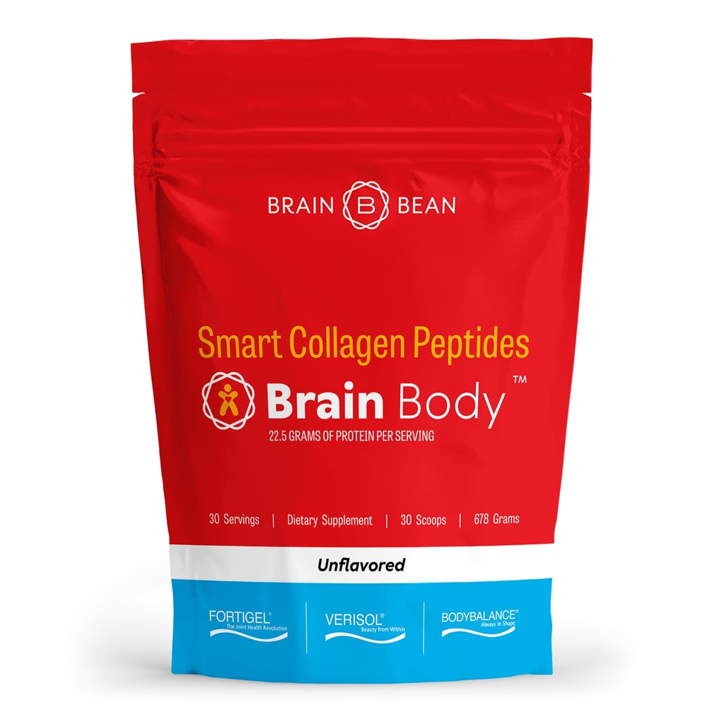 Brain Body Collagen Peptides pulver - Vitalt protein og kollagen Supplement for kvinner og menn - Hydrolysert Type I & III for hår, hud, negler og felles helse - 30 serveringer - Unflavored - 678g