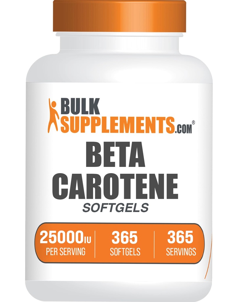 BulkSupplements.com Beta Caroten 25000 IU Softgels - Vitamin A Supplement, Beta Caroten Supplements - for Eye Support, Glutenfri, 1 Softgel per Serving, 365 Antall (Pack of 1)