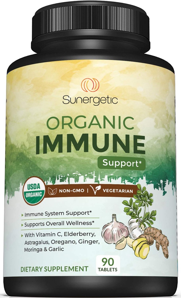 USDA Organic Immune Support Supplement – Organic Immune Health Supplement med vitamin C, Elderbær, Astragalus, Oregano, Ginger, Moringa & Helse – Organic Immune System Support - 90 Immune Tabletter